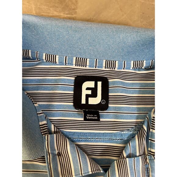 FootJoy Polo Shirt Mens L Blue Gray Striped Casual Golf Performance Wintergreen - Picture 2 of 6